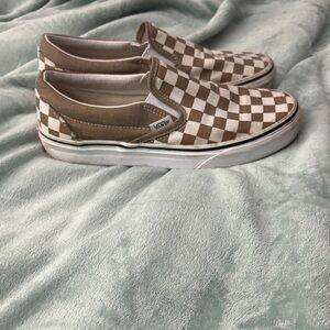 Vans Brown and White Checkerboard Slip-Ons
